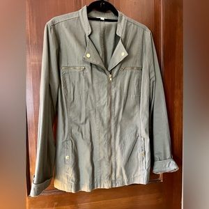 G by Guess Olive Green Jacket with Gold Snaps and Zippers XL